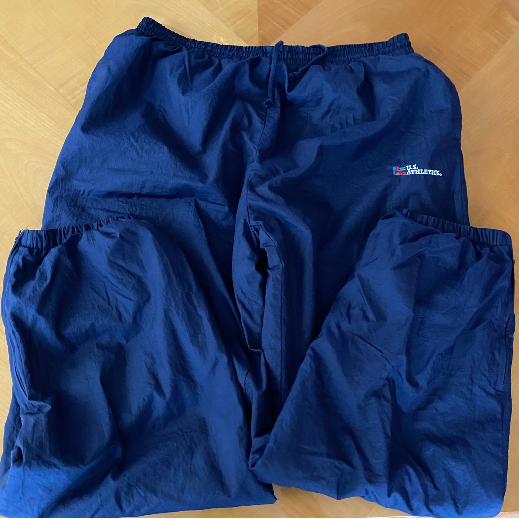 Us Athletics Track/ Snow Pants Blue Windbreaker Ankle Zip, Fleece Lined Xl